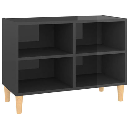 Tv Stolek Nohy Z Masivního Dřeva Šedý Vysoký Lesk 69,5X30X50 Cm