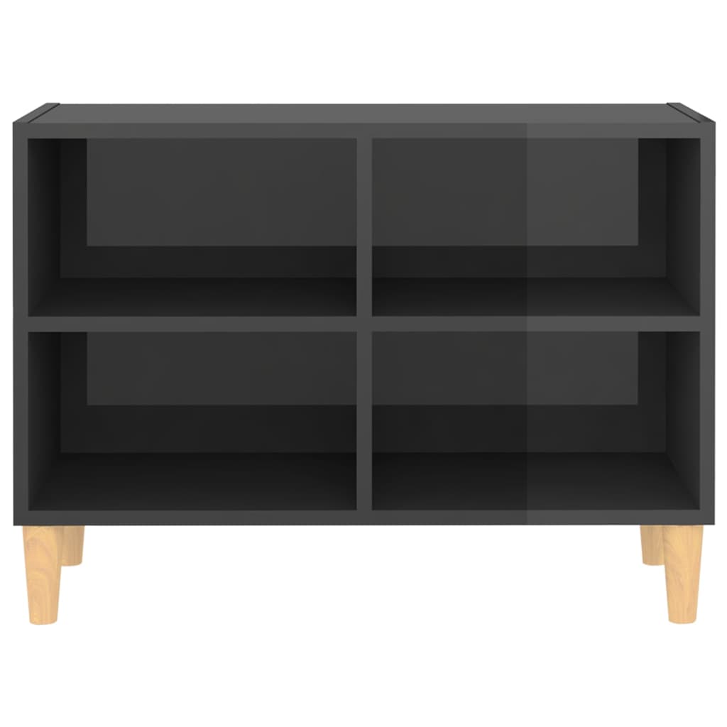 Tv Stolek Nohy Z Masivního Dřeva Šedý Vysoký Lesk 69,5X30X50 Cm