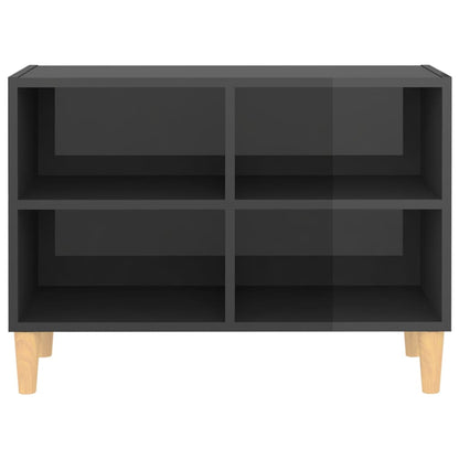 Tv Stolek Nohy Z Masivního Dřeva Šedý Vysoký Lesk 69,5X30X50 Cm