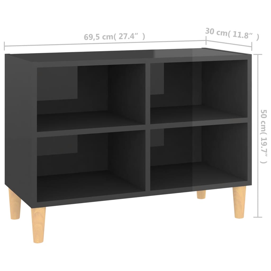 Tv Stolek Nohy Z Masivního Dřeva Šedý Vysoký Lesk 69,5X30X50 Cm