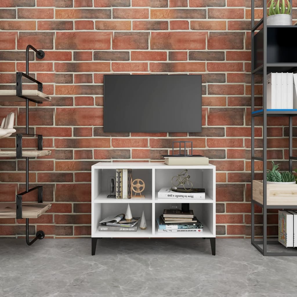 Tv Stolek S Kovovými Nohami Bílý Vysoký Lesk 69,5 X 30 X 50 Cm
