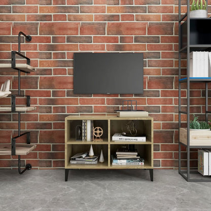 Tv Stolek S Kovovými Nohami Bílý Vysoký Lesk 69,5 X 30 X 50 Cm
