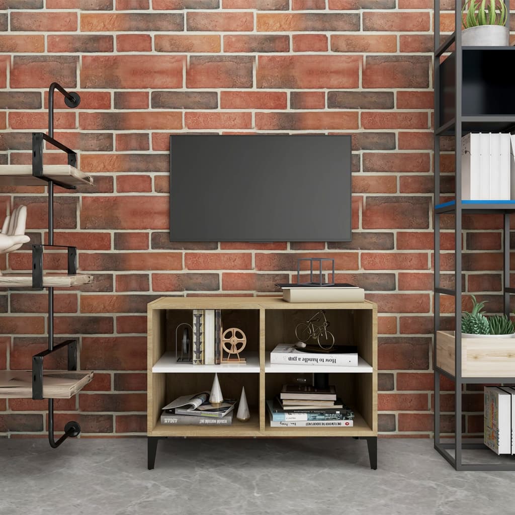 Tv Stolek S Kovovými Nohami Bílý Vysoký Lesk 69,5 X 30 X 50 Cm