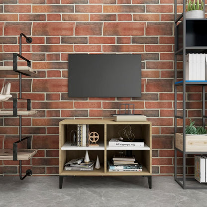 Tv Stolek S Kovovými Nohami Bílý Vysoký Lesk 69,5 X 30 X 50 Cm