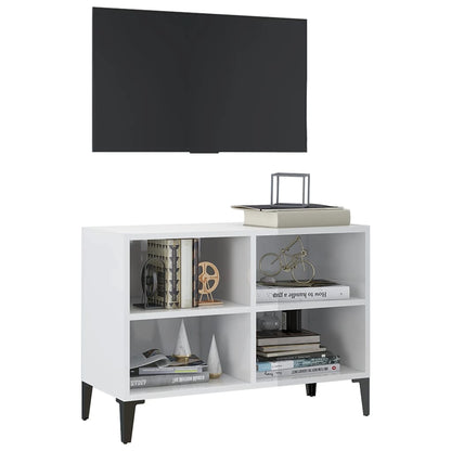 Tv Stolek S Kovovými Nohami Bílý Vysoký Lesk 69,5 X 30 X 50 Cm