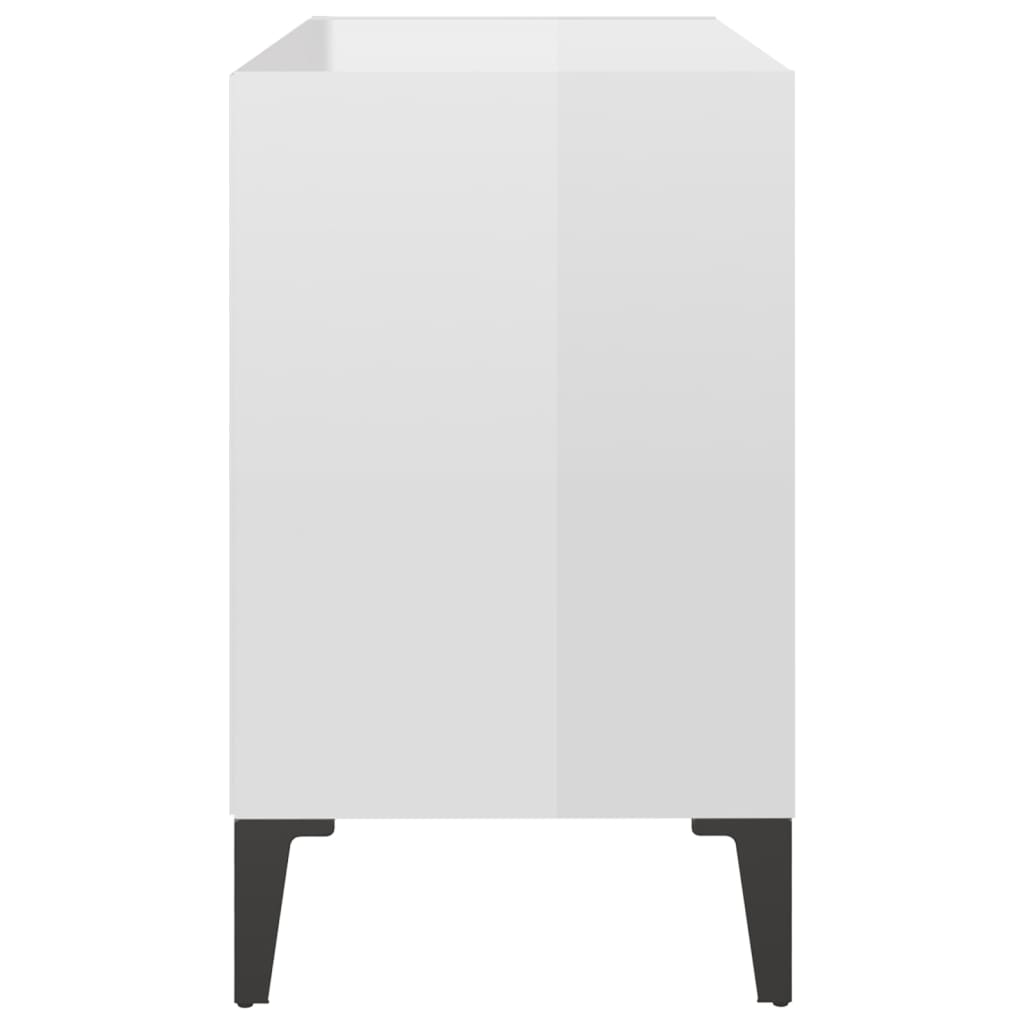 Tv Stolek S Kovovými Nohami Bílý Vysoký Lesk 69,5 X 30 X 50 Cm