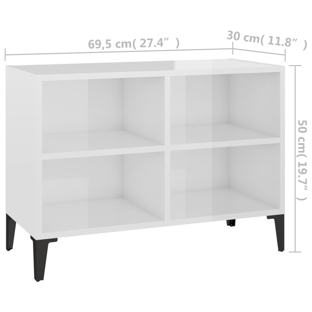 Tv Stolek S Kovovými Nohami Bílý Vysoký Lesk 69,5 X 30 X 50 Cm