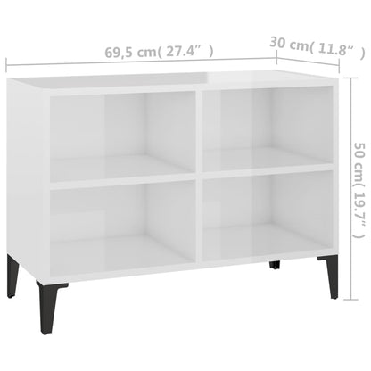 Tv Stolek S Kovovými Nohami Bílý Vysoký Lesk 69,5 X 30 X 50 Cm
