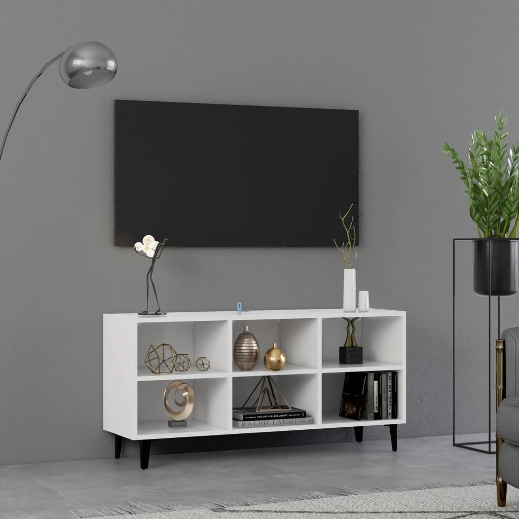 Tv Stolek S Kovovými Nohami Bílý Vysoký Lesk 69,5 X 30 X 50 Cm