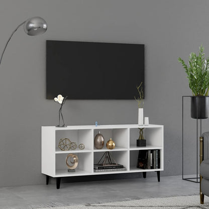 Tv Stolek S Kovovými Nohami Bílý Vysoký Lesk 69,5 X 30 X 50 Cm