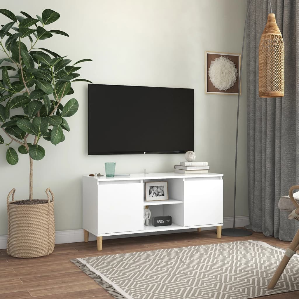 Tv Skříňka S Nohami Z Masivního Dřeva 103,5X35X50Cm
