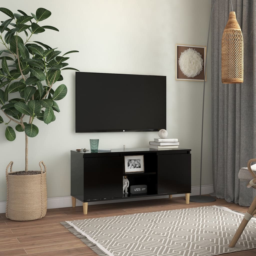 Tv Skříňka S Nohami Z Masivního Dřeva 103,5X35X50Cm
