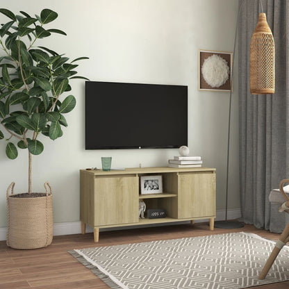 Tv Skříňka S Nohami Z Masivního Dřeva 103,5X35X50Cm