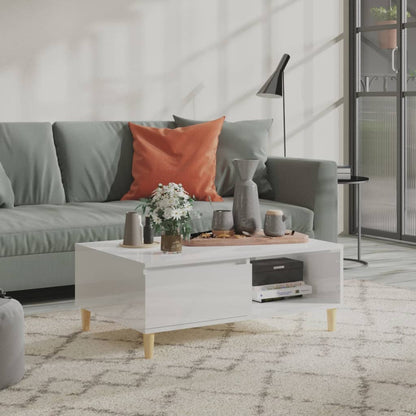 Konferenční Stolek Bílý Lesklý 90 X 60 X 35 Cm Kompozitní Dřevo