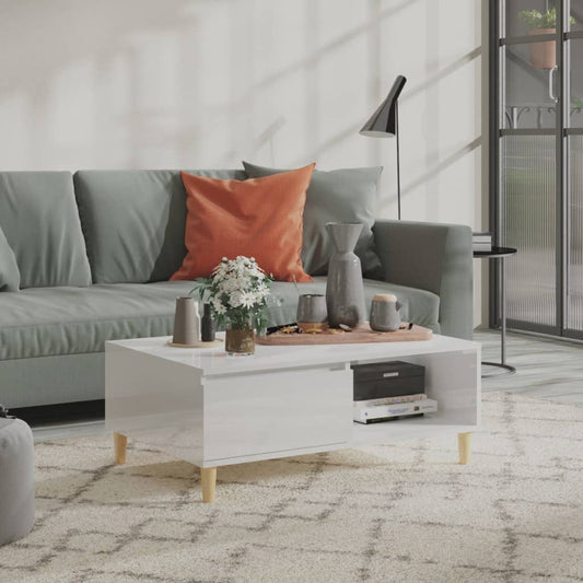 Konferenční Stolek Bílý Lesklý 90 X 60 X 35 Cm Kompozitní Dřevo