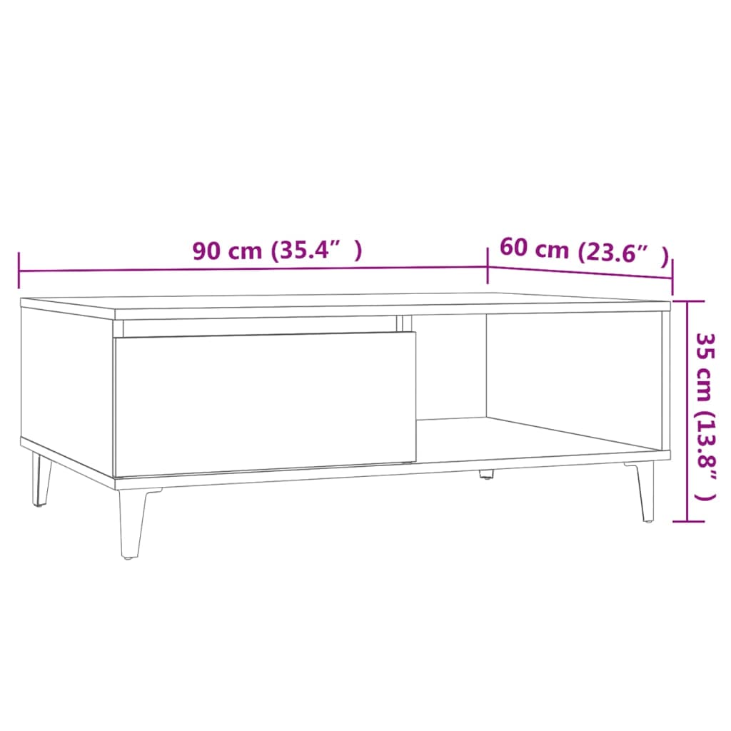 Konferenční Stolek Dub Sonoma 90 X 60 X 35 Cm Kompozitní Dřevo