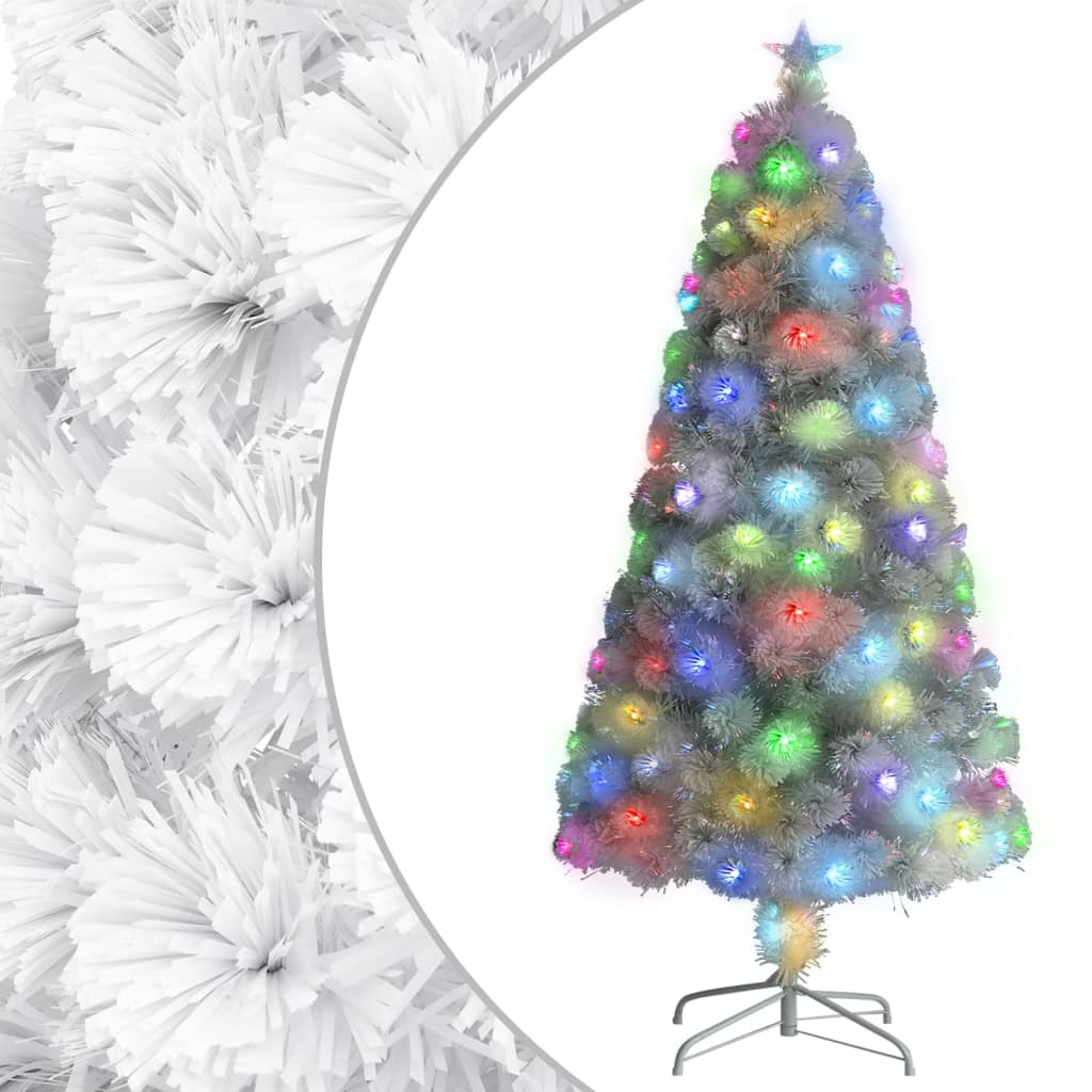 Vánoční Stromek S Led Osvětlením Bílý 120 Cm Optické Vlákno