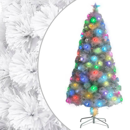 Vánoční Stromek S Led Osvětlením Bílý 120 Cm Optické Vlákno