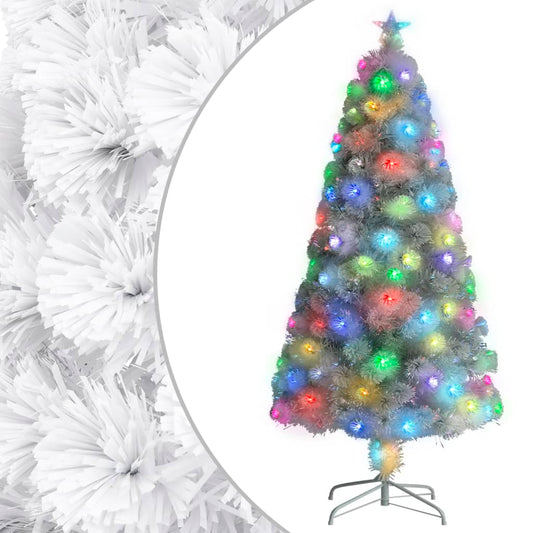Vánoční Stromek S Led Osvětlením Bílý 120 Cm Optické Vlákno