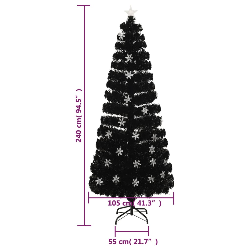 Vánoční Strom S Led Vločkami Černý 240 Cm Optické Vlákno