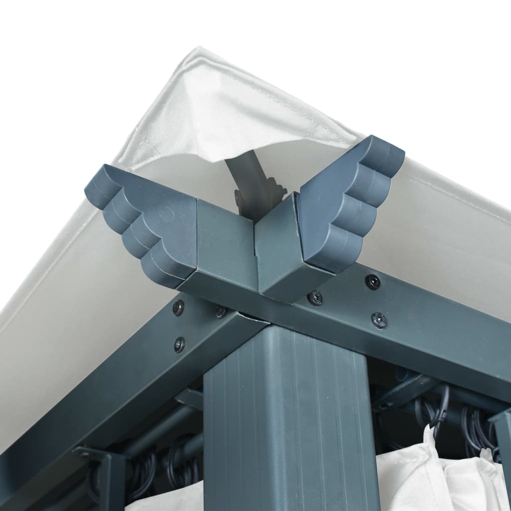 Altán Se Závěsy A Světelnými Led Řetězy 3 X 3 M Krémový Hliník