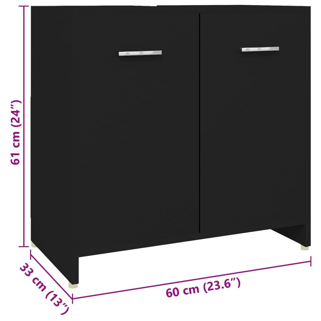 4Dílný Set Koupelnového Nábytku Černý