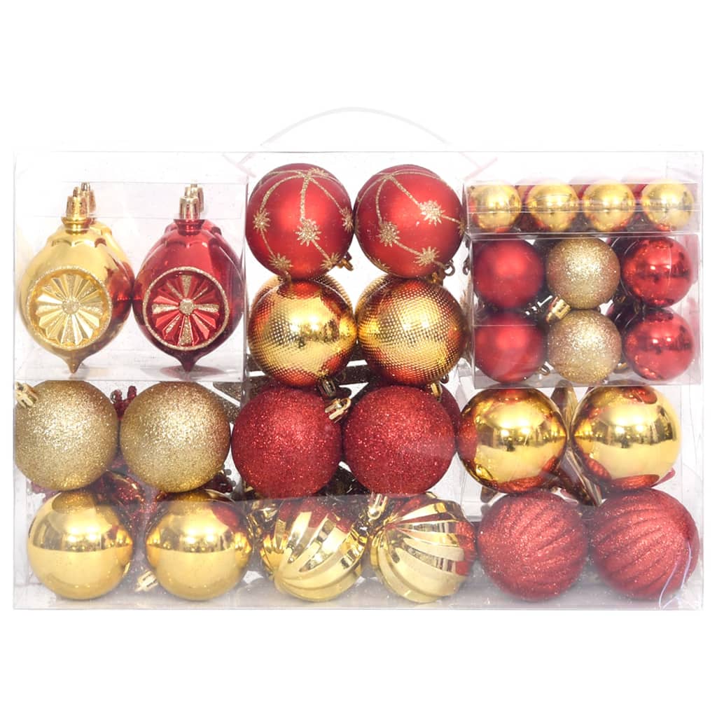 108dílná sada vánočních ozdob zlatá a červená