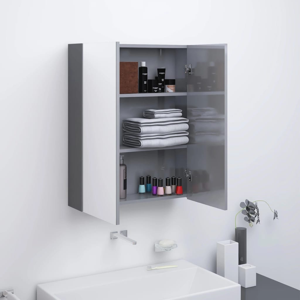 Koupelnová Skříňka Se Zrcadlem 60 X 15 X 75 Cm Mdf Zářivě Šedá