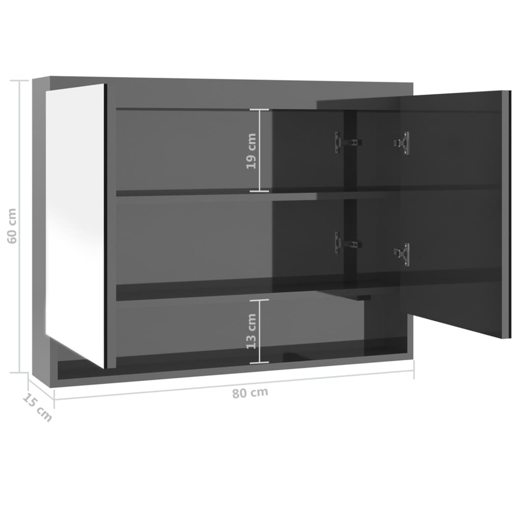 Koupelnová Skříňka Se Zrcadlem 80 X 15 X 60 Cm Mdf Šedá