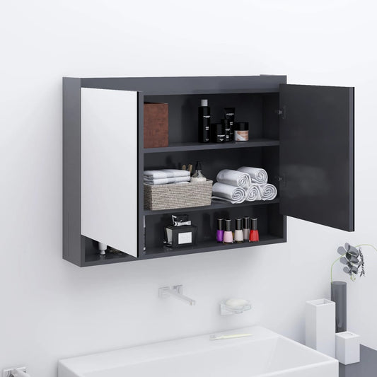Koupelnová Skříňka Se Zrcadlem 80 X 15 X 60 Cm Mdf Šedá