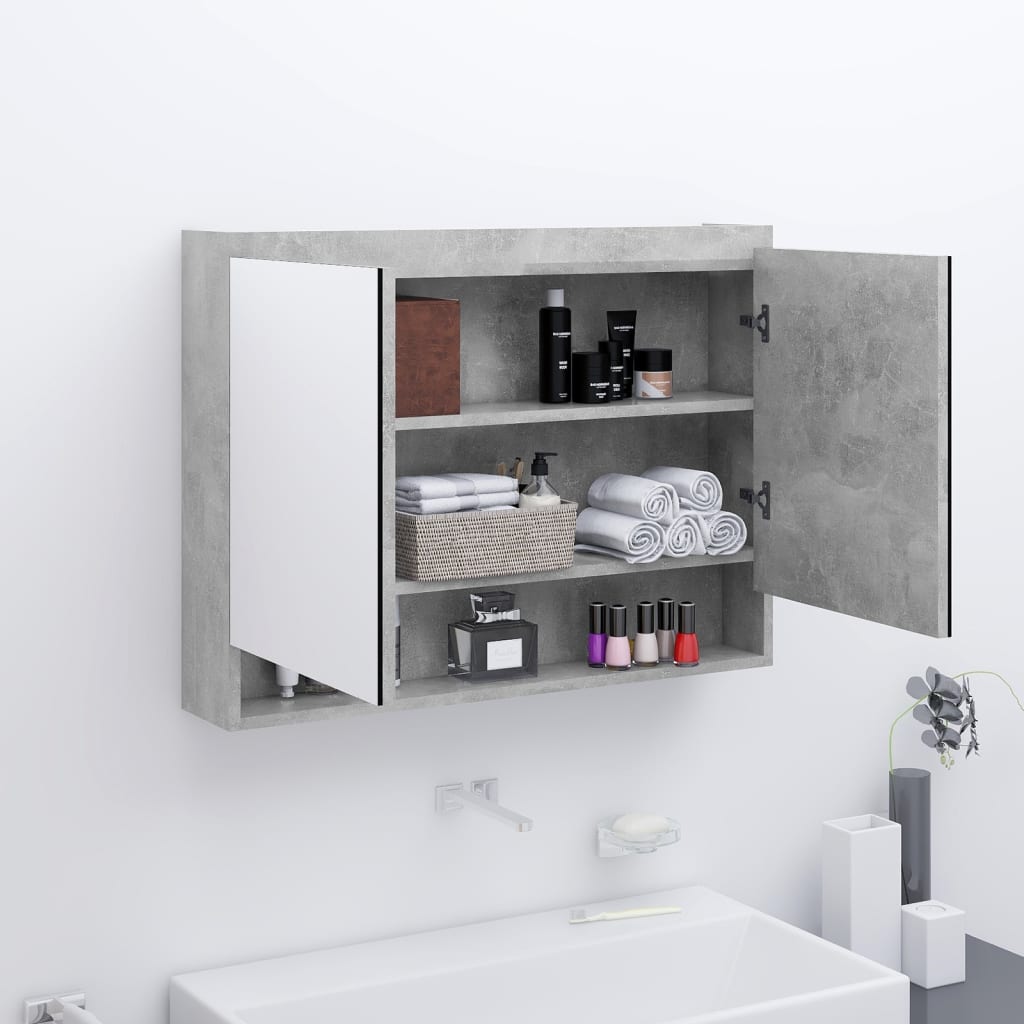 Koupelnová Skříňka Se Zrcadlem 80 X 15 X 60 Cm Mdf Šedá