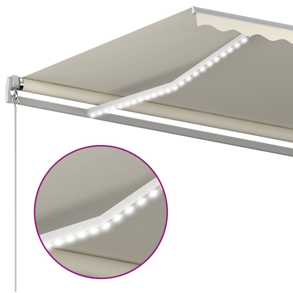 Ručně Zatahovací Markýza S Led Světlem 400 X 350 Cm Krémová