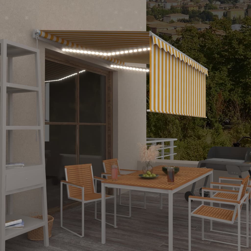 Ručně Zatahovací Markýza S Roletou A Led 4,5 X 3 M Modrobílá