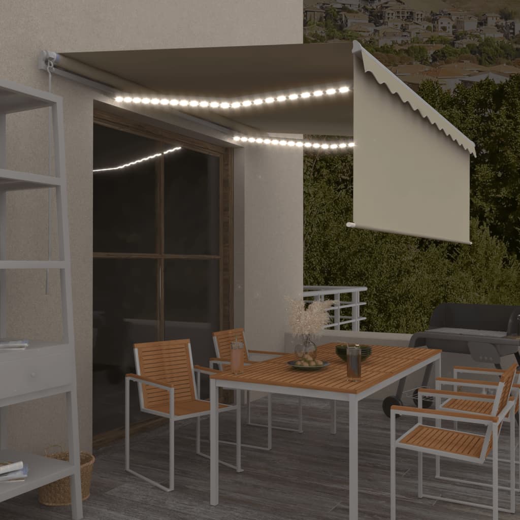 Ručně Zatahovací Markýza S Roletou A Led 4,5 X 3 M Modrobílá