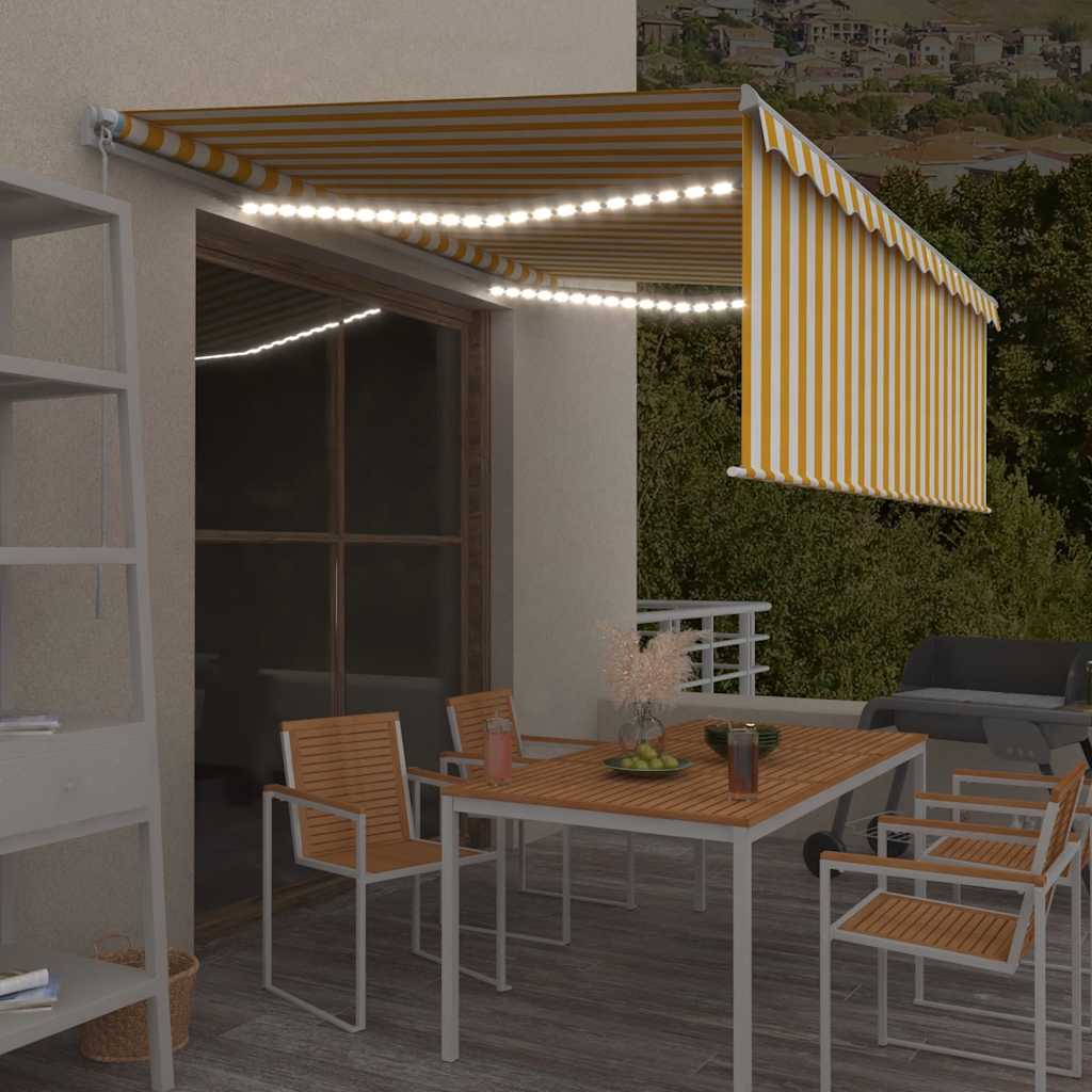Ručně Zatahovací Markýza S Roletou A Led 4,5 X 3 M Modrobílá