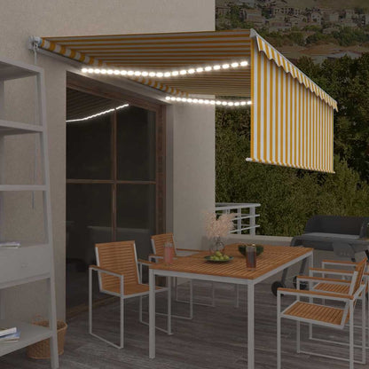 Ručně Zatahovací Markýza S Roletou A Led 4,5 X 3 M Modrobílá