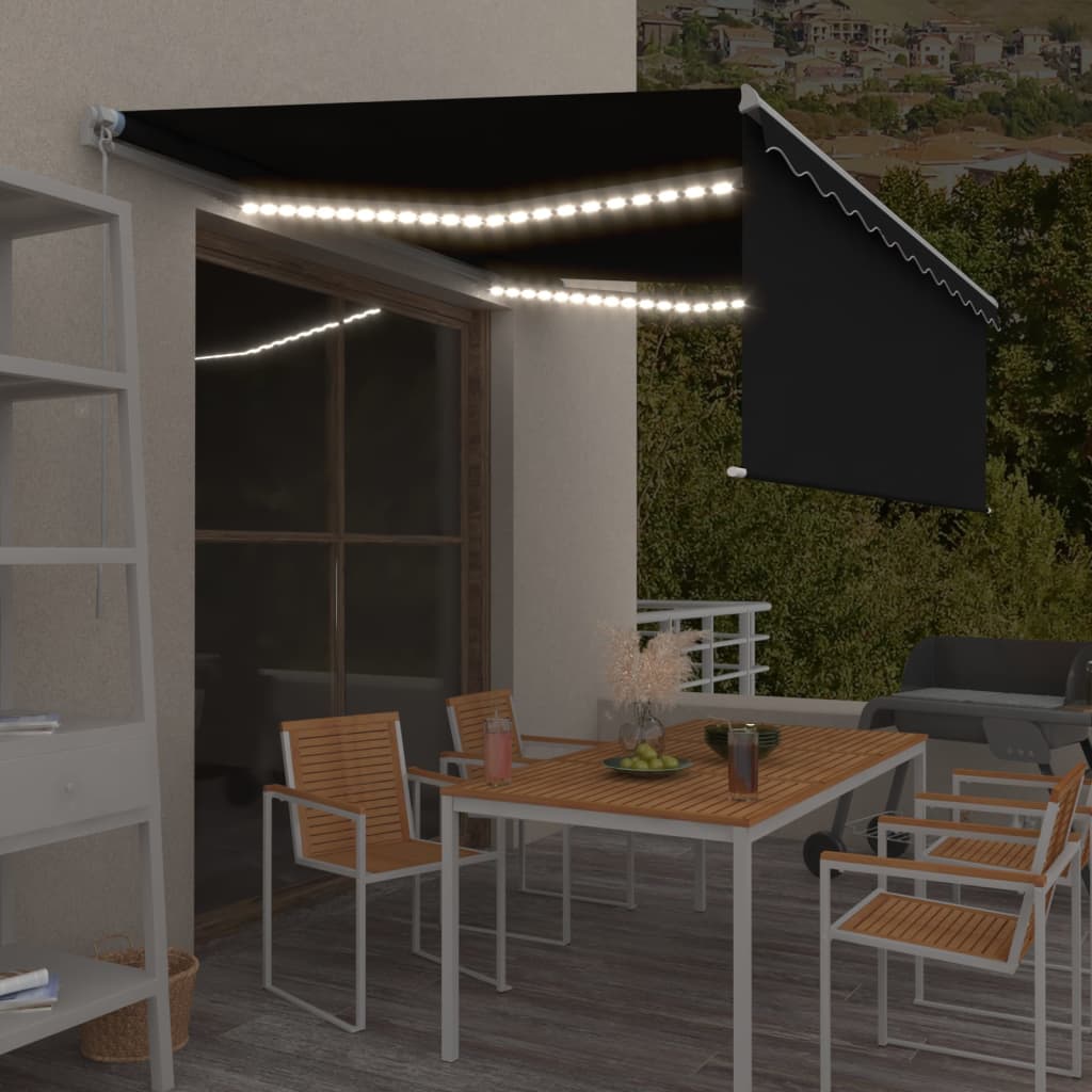 Ručně Zatahovací Markýza S Roletou A Led 4,5 X 3 M Modrobílá
