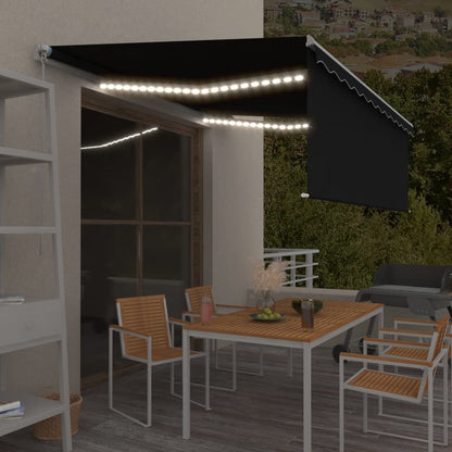 Ručně Zatahovací Markýza S Roletou A Led 4,5 X 3 M Modrobílá