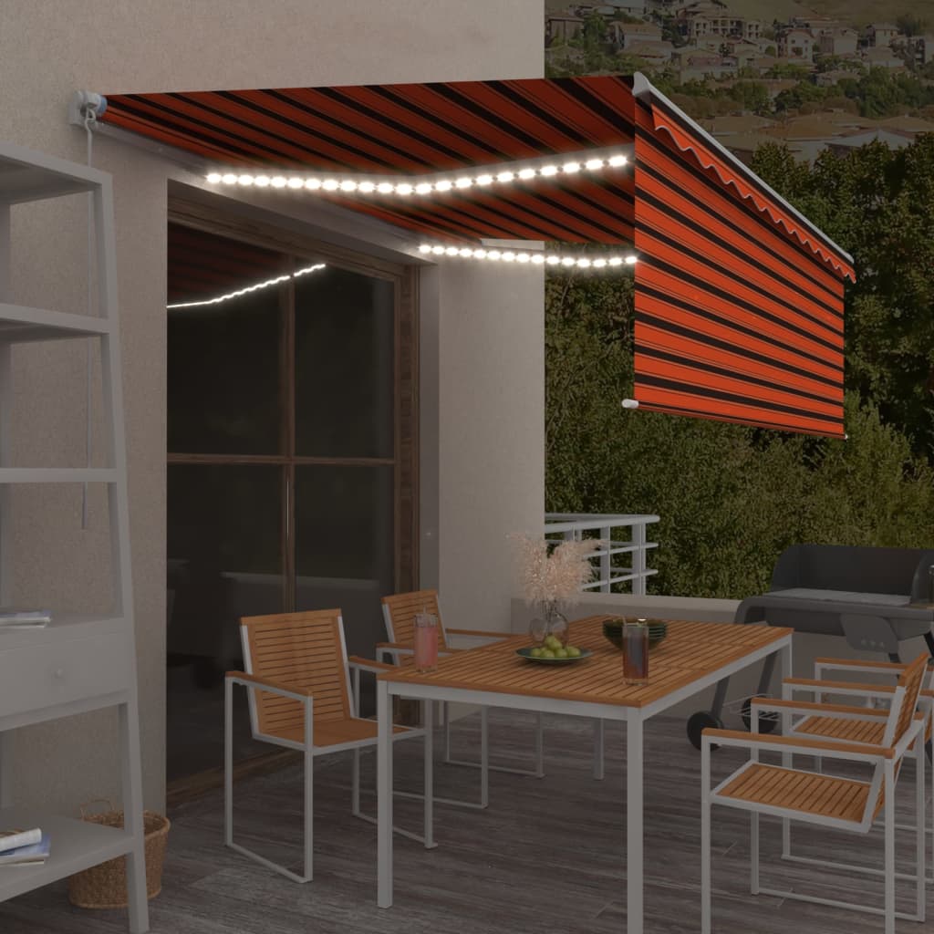 Ručně Zatahovací Markýza S Roletou A Led 4,5 X 3 M Modrobílá