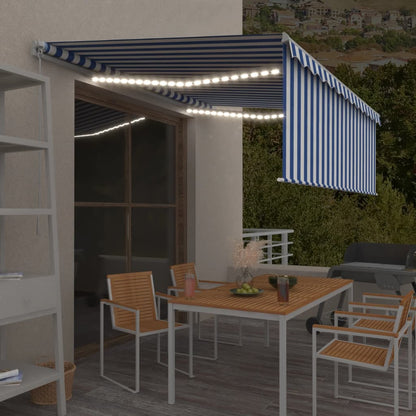 Ručně Zatahovací Markýza S Roletou A Led 4,5 X 3 M Modrobílá