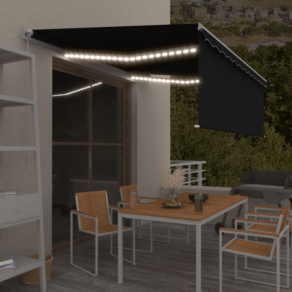 Ručně Zatahovací Markýza S Roletou A Led 4,5 X 3 M Modrobílá