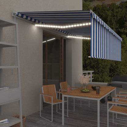 Ručně Zatahovací Markýza S Roletou A Led 4,5 X 3 M Modrobílá