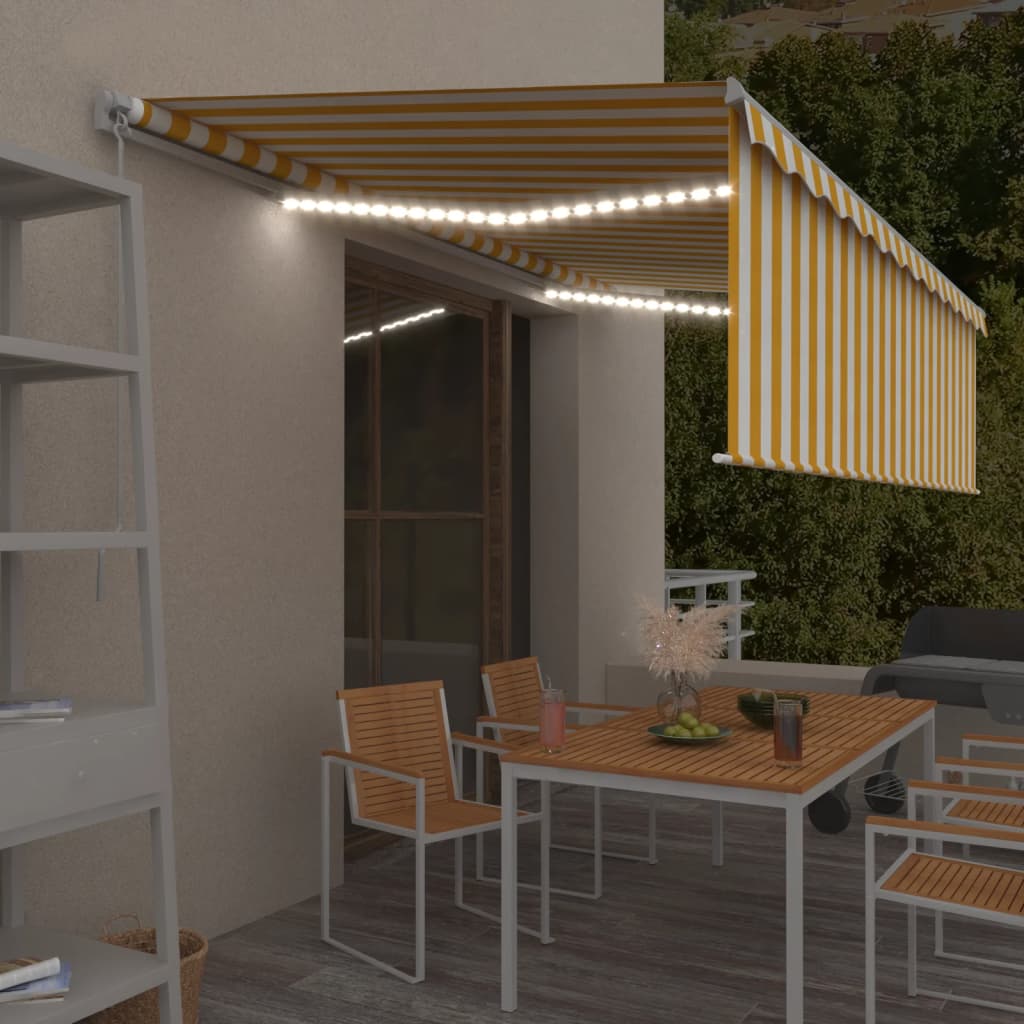 Ručně Zatahovací Markýza S Roletou A Led 4,5 X 3 M Modrobílá
