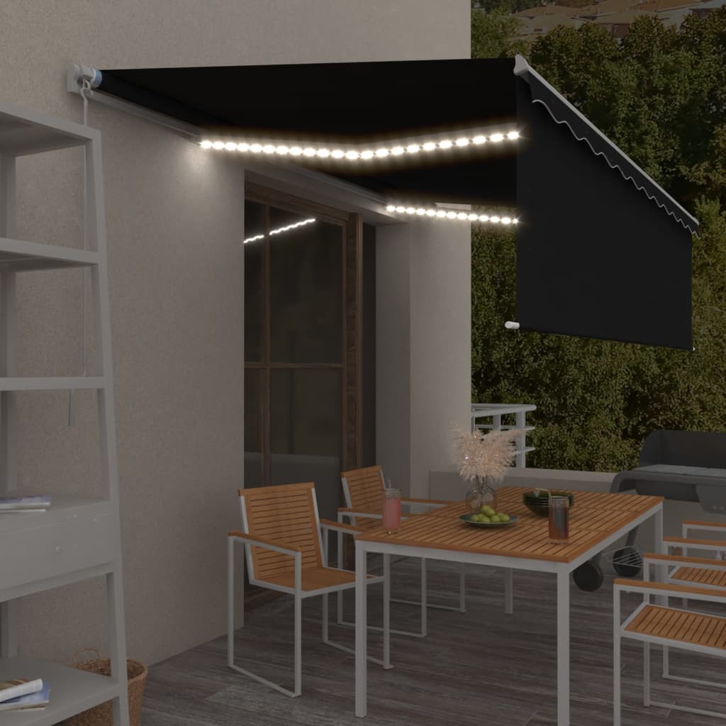 Ručně Zatahovací Markýza S Roletou A Led 4,5 X 3 M Modrobílá