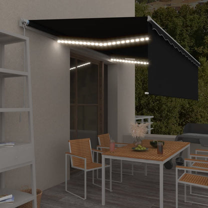 Ručně Zatahovací Markýza S Roletou A Led 4,5 X 3 M Modrobílá