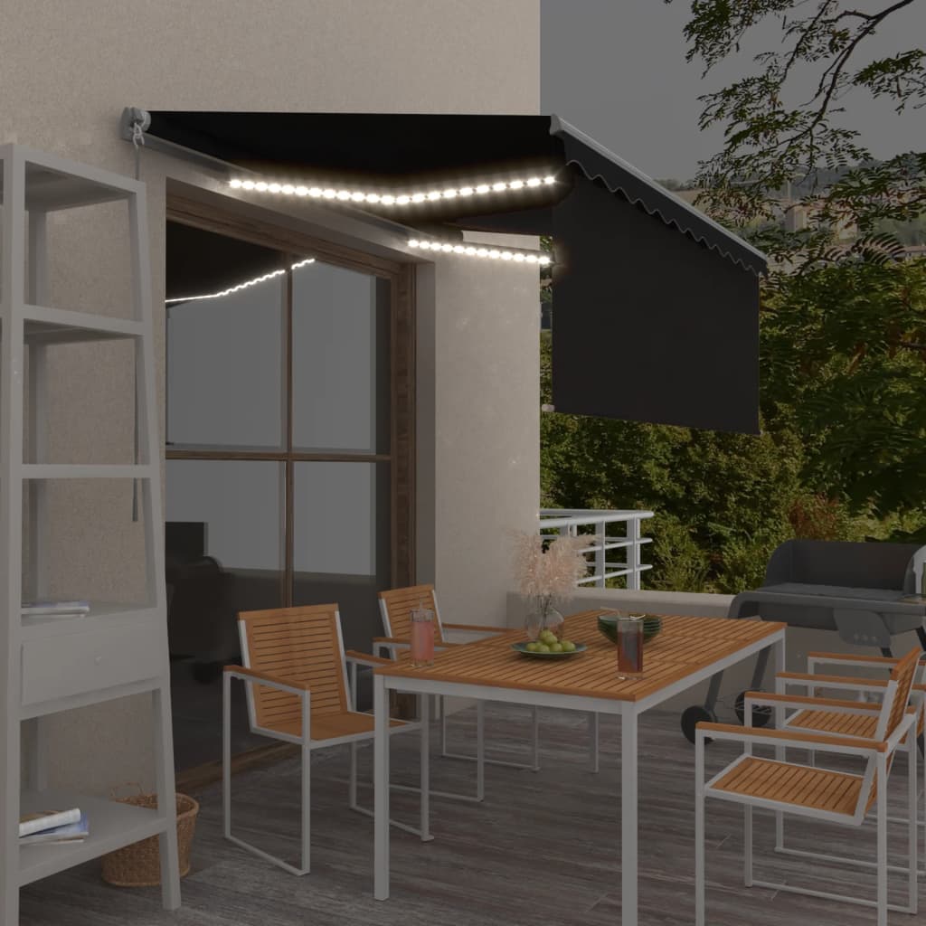 Ručně Zatahovací Markýza S Roletou A Led 4,5 X 3 M Modrobílá