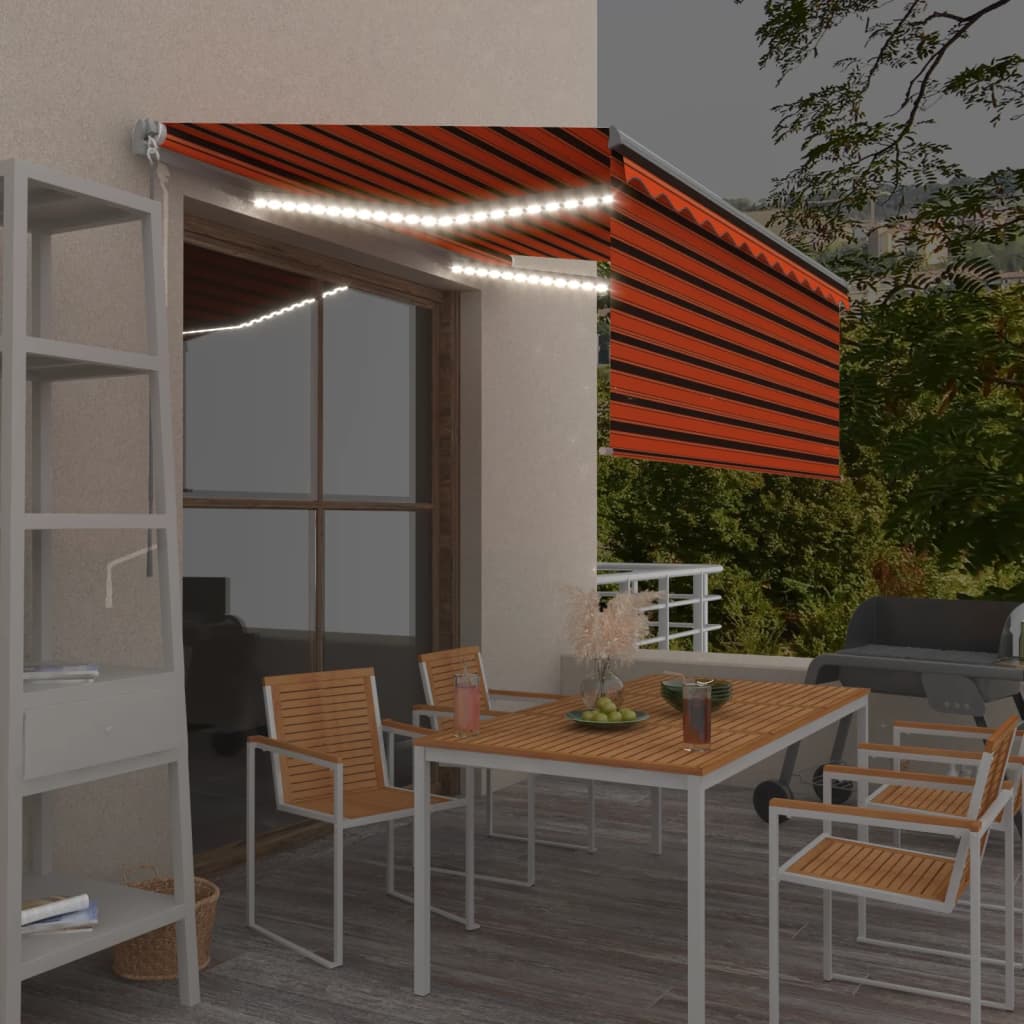 Ručně Zatahovací Markýza S Roletou A Led 4,5 X 3 M Modrobílá
