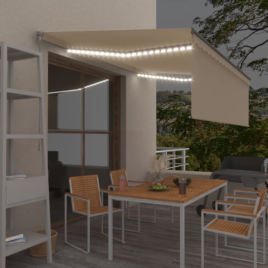 Ručně Zatahovací Markýza S Roletou A Led 4,5 X 3 M Modrobílá