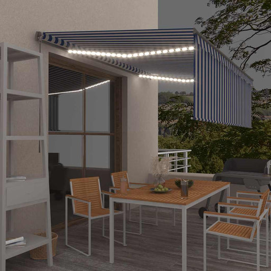 Ručně Zatahovací Markýza S Roletou A Led 4,5 X 3 M Modrobílá