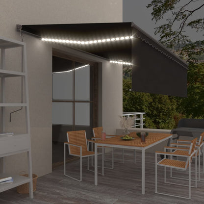 Ručně Zatahovací Markýza S Roletou A Led 4,5 X 3 M Modrobílá